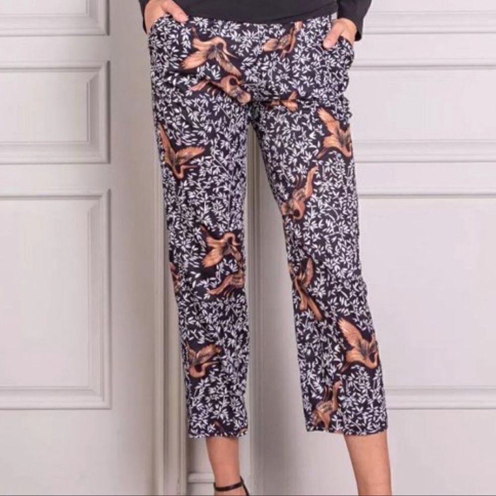 Anthropologie Senlis high waisted pull on crane floral print ankle pant small